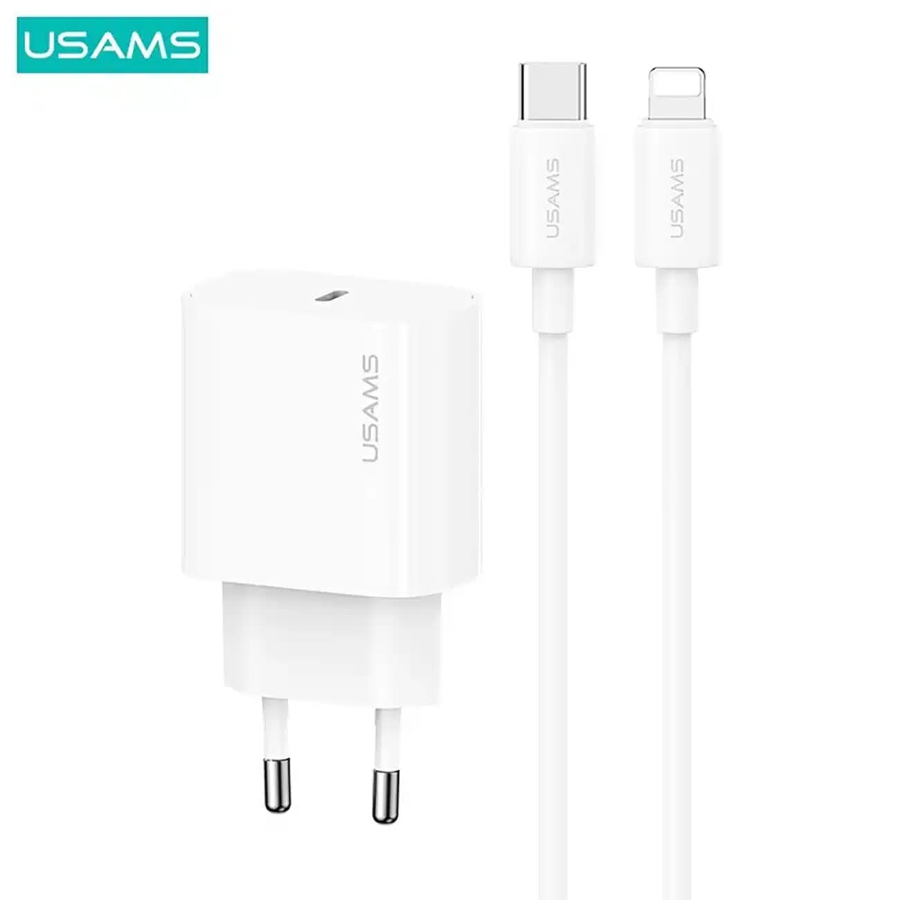 شارژر دیواری 20 وات یوسامز usams مدل CC226 + SJ712 با کابل تایپ سی به لایتنینگ — تصویر ۴