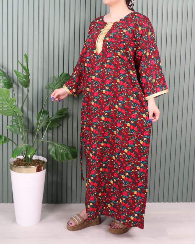 پیراهن نخی گل ریز با طرح کتیبه طلایی# 7047 — تصویر ۷