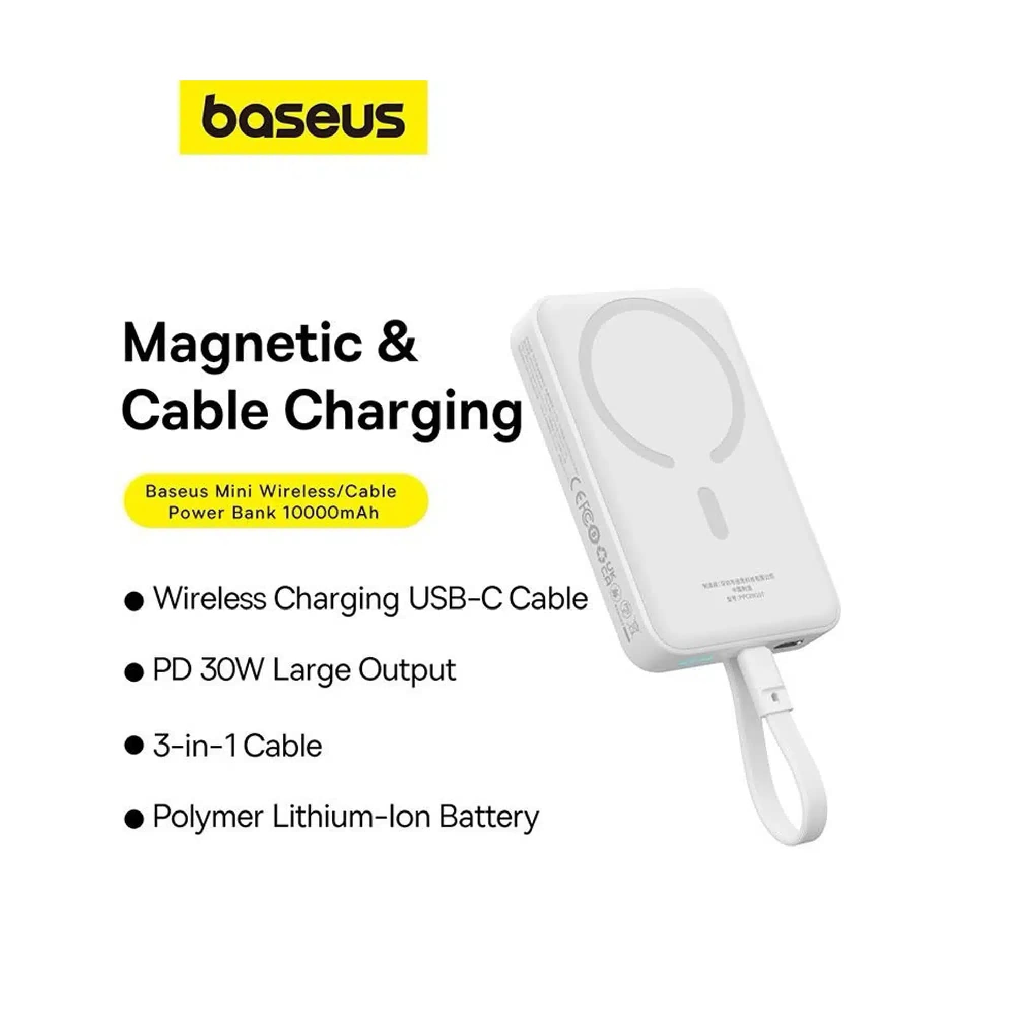 پاوربانک 10000 میلی‌آمپرساعت مگنتی باسئوس مدل Baseus PPCXM10T Mini Power Bank — تصویر ۳