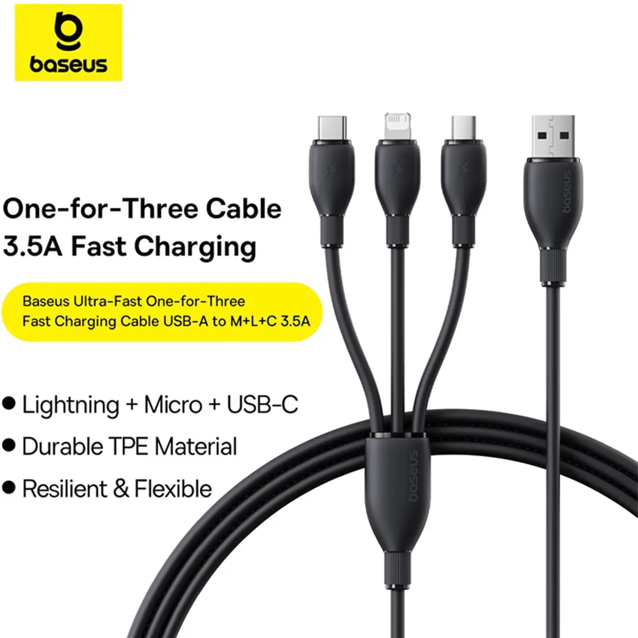 کابل شارژ USB باسئوس مدل Baseus Ultra-Fast 3 in 1 Fast Charging — تصویر ۴