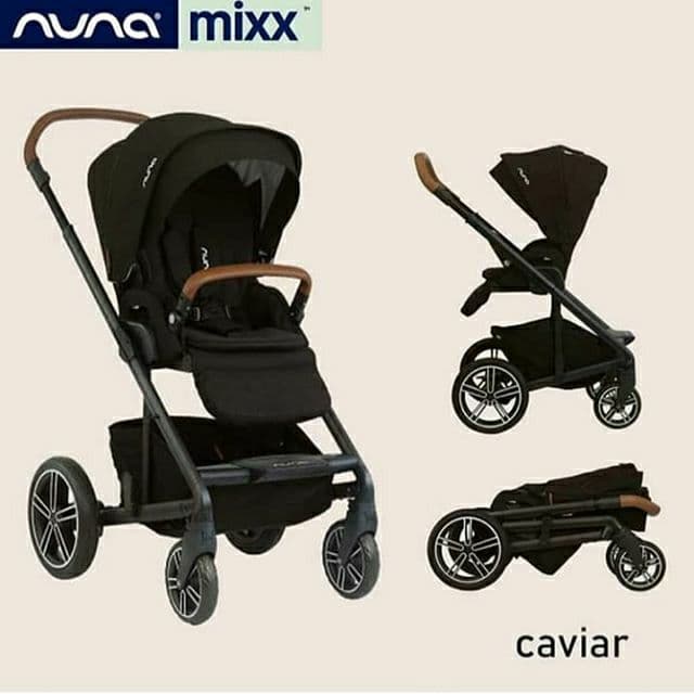 کالسکه نونا میکس نکست جدید رنگ مشکی با چرم دوزی قهوه ای و کریر مشکی نونا مدل پیپا نکست nuna mixx next caviar / new — تصویر ۲