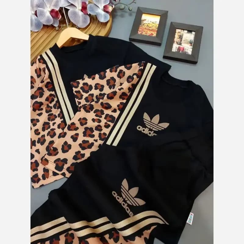 ست کراپ شلوار دخترانه طرح پلنگی آستین کوتاه پنبه بوگاتی سایز 45 تا 60 — تصویر ۶