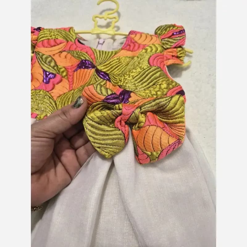 سارافون دخترانه ژاکارد و تور آستردار مجلسی چندلایه سایز 1 و 2 — تصویر ۶