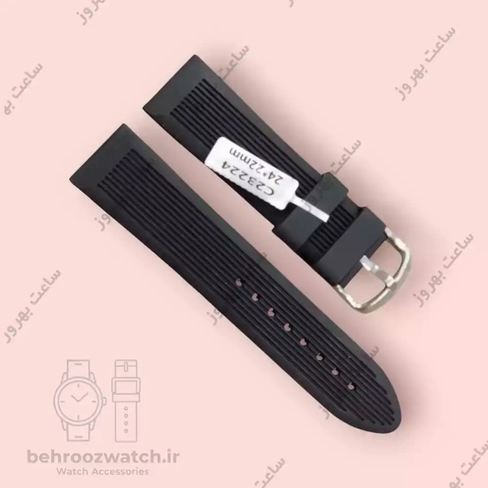 بند ساعت سیلیکونی مشکی مدل C23224 سایز ۲۴ میلیمتر — تصویر ۴