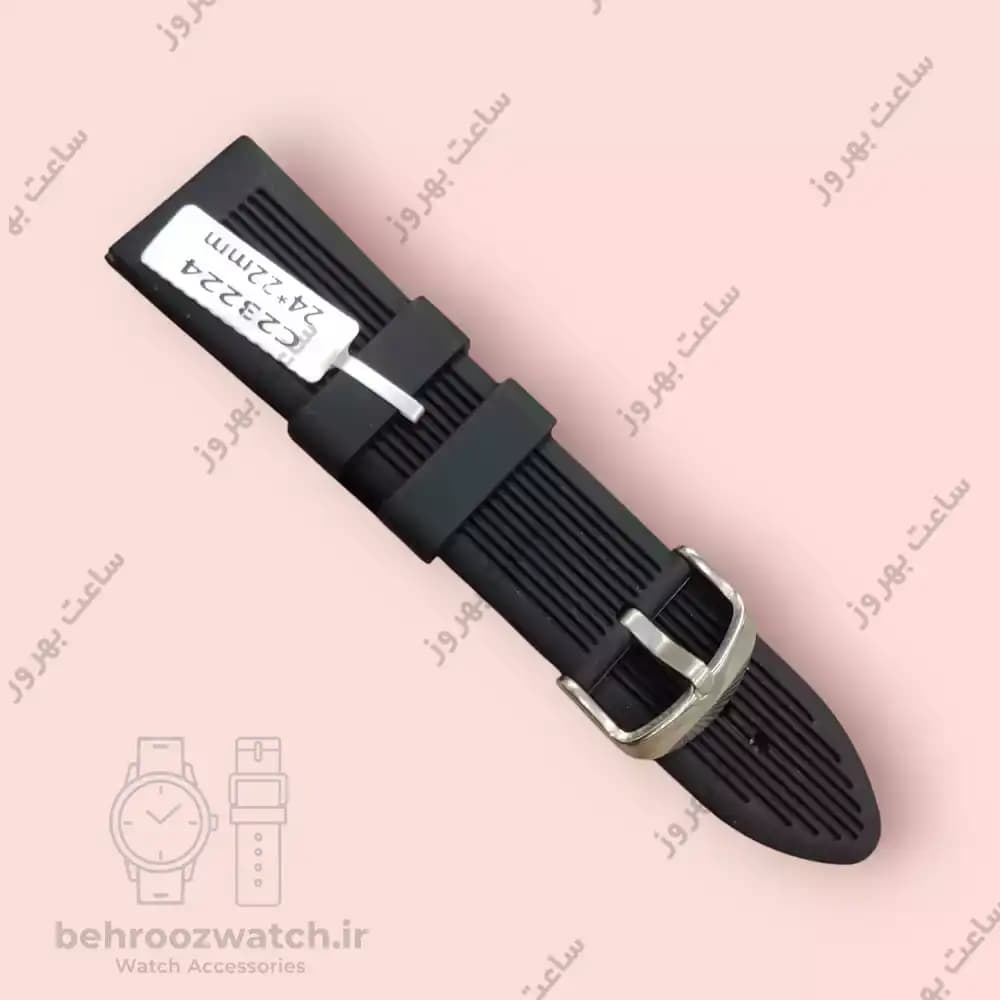 بند ساعت سیلیکونی مشکی مدل C23224 سایز ۲۴ میلیمتر — تصویر ۲