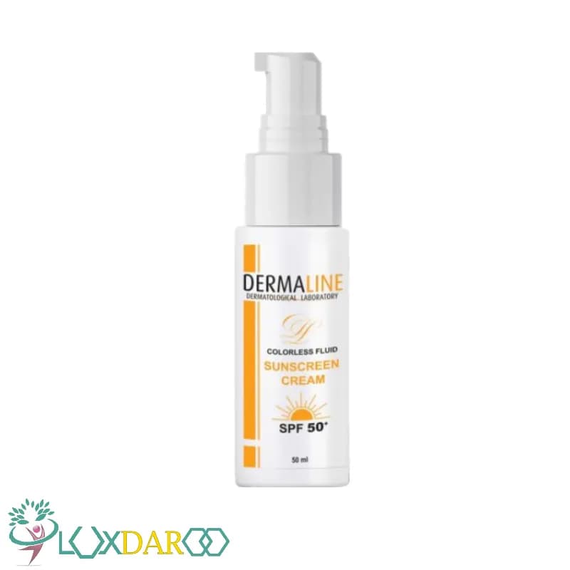 کرم ضد آفتاب فلوئیدی بی رنگ درمالاین SPF50