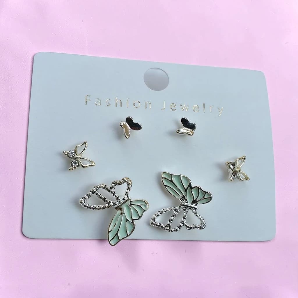 گوشواره 3 جفتی مدل پروانه کد butterfly02 — تصویر ۲