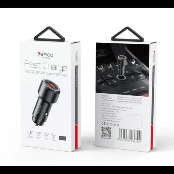 شارژر فندکی 36 وات یسیدو مدل Yesido Y43 | 36W Dual QC 3.0 Super Fast| Dual USB Quick Charging Adapter — تصویر ۵