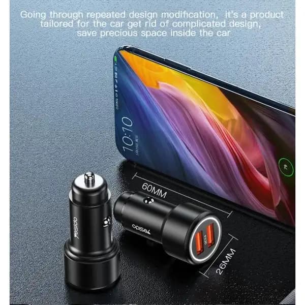شارژر فندکی 36 وات یسیدو مدل Yesido Y43 | 36W Dual QC 3.0 Super Fast| Dual USB Quick Charging Adapter — تصویر ۳