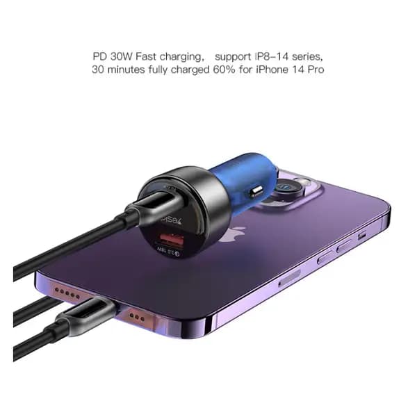 شارژر فندکی 48 وات یسیدو مدل Yesido Y52 Car Charger | PD 30W Type‑C + QC18W USB | Dual‑Port Fast Charging — تصویر ۳