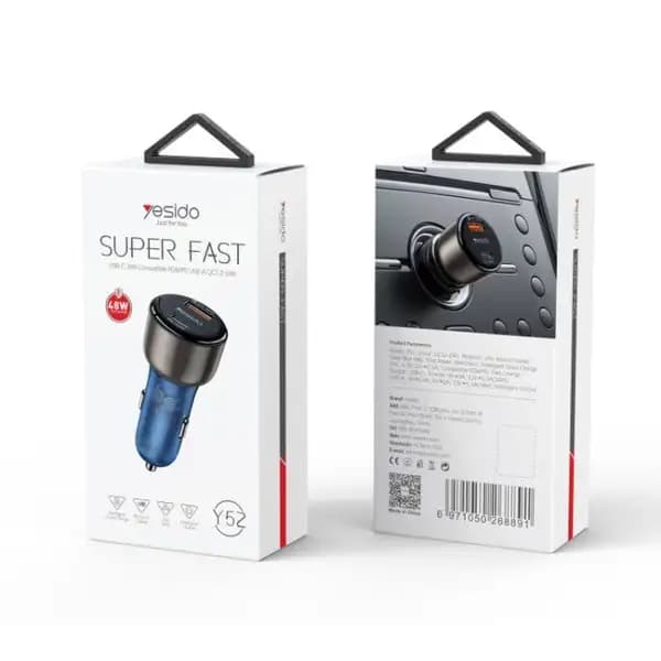 شارژر فندکی 48 وات یسیدو مدل Yesido Y52 Car Charger | PD 30W Type‑C + QC18W USB | Dual‑Port Fast Charging — تصویر ۵