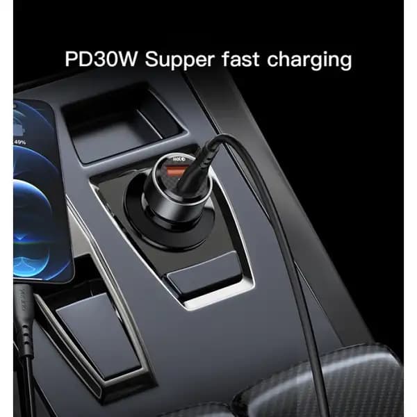 شارژر فندکی 60 وات یسیدو مدل Yesido Y54 60W Fast Charging | With Type‑C to Lightning Cable Car Cigarette Port Charger Adapter — تصویر ۳