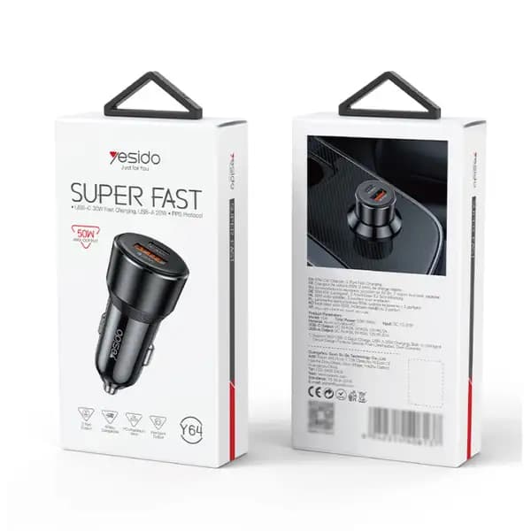 شارژر فندکی یسیدو 50 وات مدل Yesido Y64 Aluminum Alloy Super Fast Charging QC + PD Dual Ports — تصویر ۵