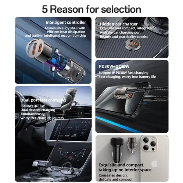شارژر فندکی شفاف 30 وات یسیدو مدل Yesido Y68 Aluminum Alloy Transparent Shell Pull Ring Design — تصویر ۳