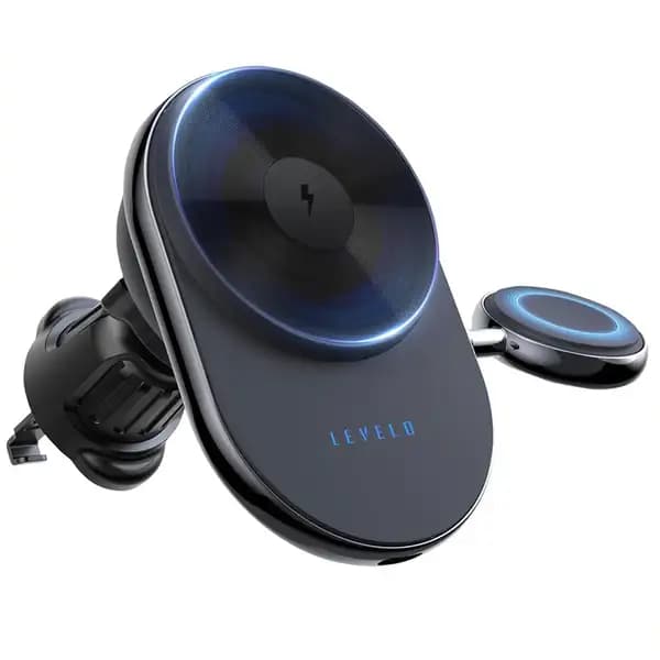هولدر و نگهدارنده مگنتی موبایل خودرو و شارژر وایرلس آیفون و اپل واچ لولو مدل Levelo Siena 2 in 1 Wireless Car Charger
