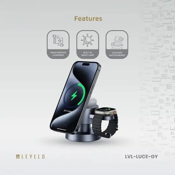 شارژر وایرلس لولو مدل Levelo Luce 4 in 1 Wireless Charger — تصویر ۶