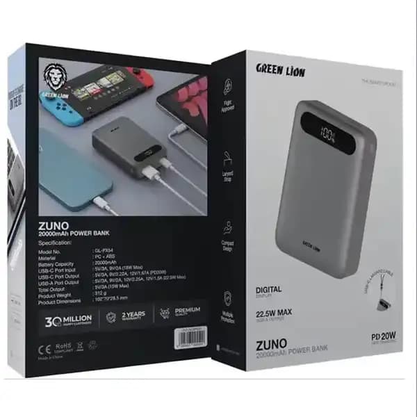 پاوربانک 20000 هزار 22.5 وات گرین‌لاین مدل Green Lion Zuno GNZUN20PBGY — تصویر ۹