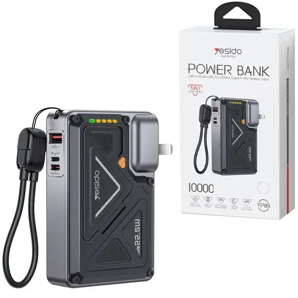 شارژر دیواری و پاور بانک بی سیم 10000 هزار 22.5 وات فست شارژ یسیدو مدل Yesido YP89 PD — تصویر ۷