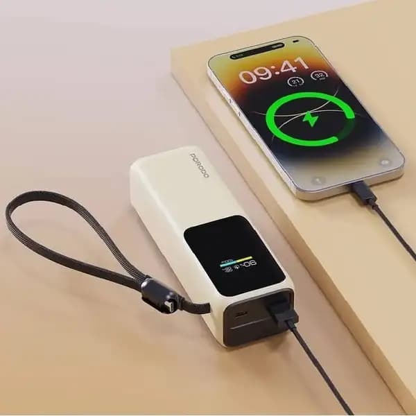 پاوربانک 20000 هزار 100 وات به همراه کابل متصل پرودو مدل Porodo Smart Display 20000mAh Power Bank with Built-In Type-C Cable — تصویر ۲