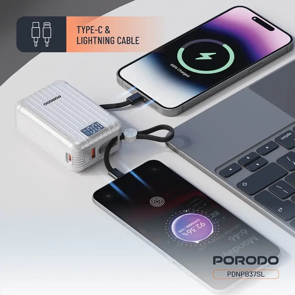 پاوربانک 20000 هزار 20 وات پرودو مدل PORODO PETITE 20000mah PD 20W DISPLAY — تصویر ۳