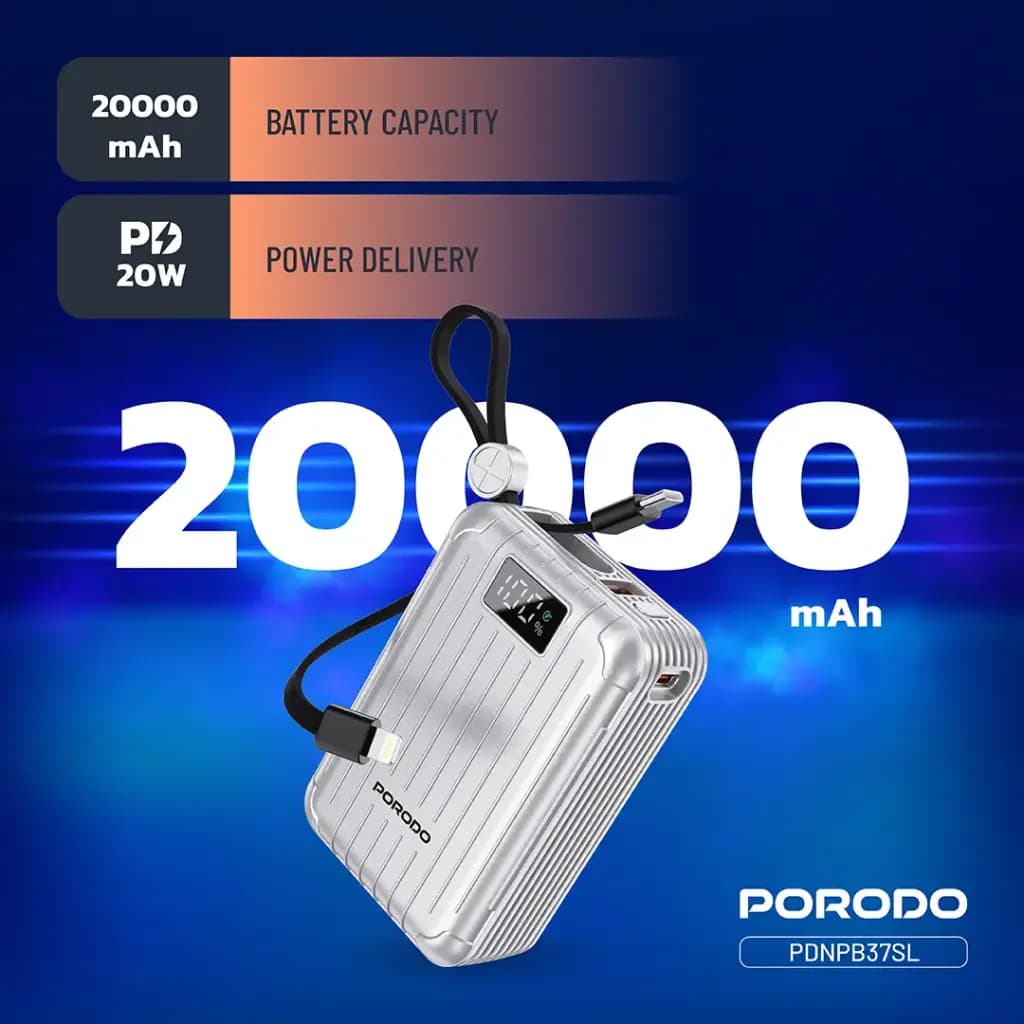 پاوربانک 20000 هزار 20 وات پرودو مدل PORODO PETITE 20000mah PD 20W DISPLAY — تصویر ۲