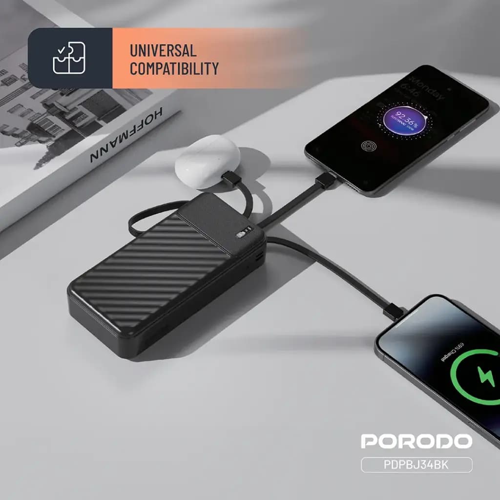 پاوربانک 20000 هزار 10 وات پیانو پرودو مدل Porodo Piano 20000mAh 10w PDPBJ34BK — تصویر ۲