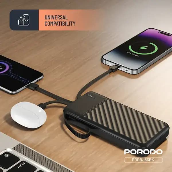 پاوربانک 10000 هزار 10 وات پیانو پرودو مدل Porodo Piano 10000mAh 10w PDPBJ33BK — تصویر ۲