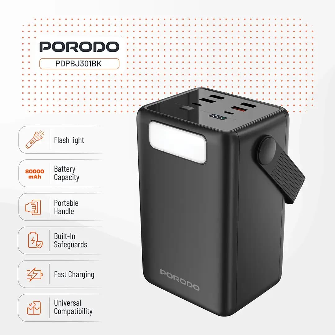 پاوربانک 80000 هزار 20 وات لارا پرودو مدل PORODO LARA 80000 20W POWER BANK PDPBJ261BK — تصویر ۶