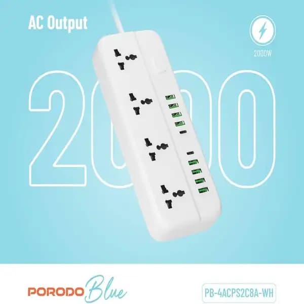 چندراهی برق پرودو مدل PORODO Blue 4 Universal Sockets Power Strip — تصویر ۳