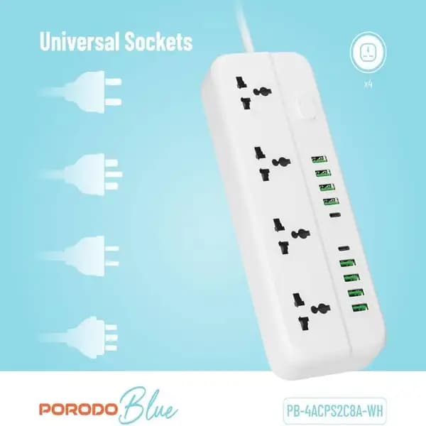 چندراهی برق پرودو مدل PORODO Blue 4 Universal Sockets Power Strip — تصویر ۲