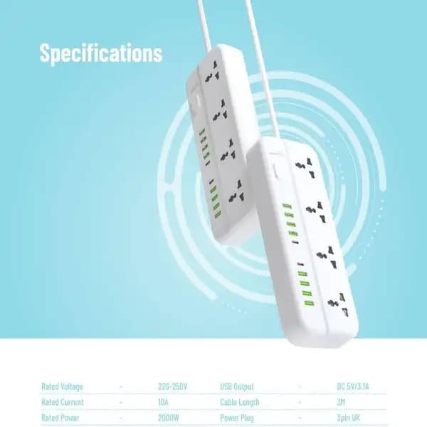 چندراهی برق پرودو مدل PORODO Blue 4 Universal Sockets Power Strip — تصویر ۷