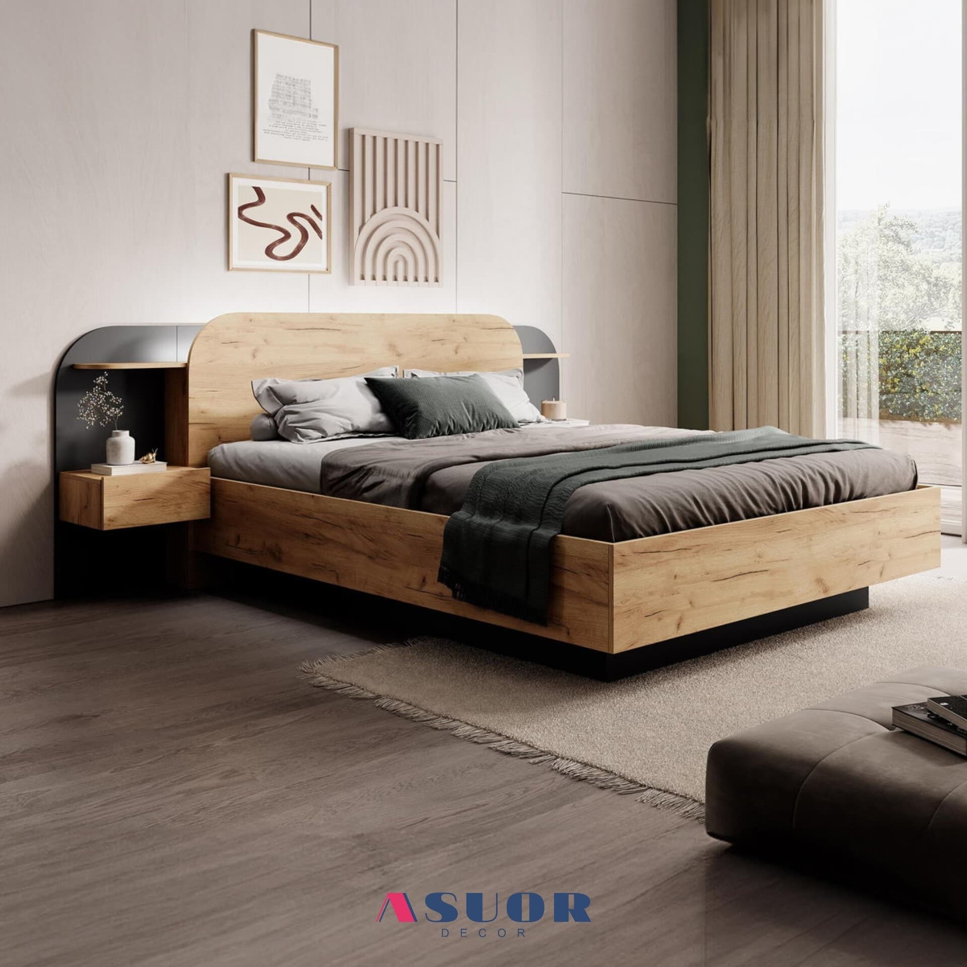 تخت 160 در 200 تمام mdf با بغل تختی مبلمان فرنا مدل 1143748 — تصویر ۳