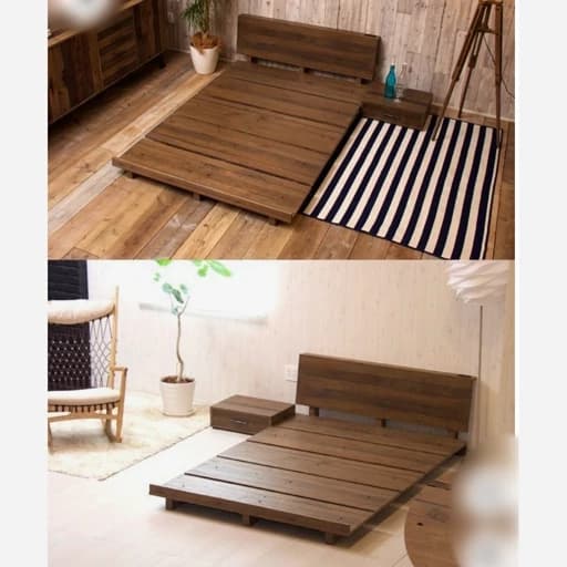 تخت خواب چوبی دونفره همراه با یک عدد پاتختی مبلمان فرنا مدل 1143614