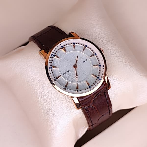 ساعت مچی زنانه کارتیر رزگلد سفید صدفی (Cartier)