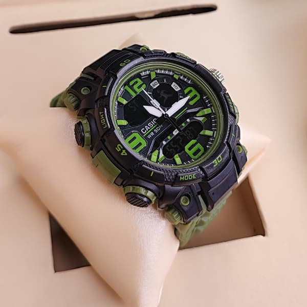 ساعت مچی کاسیو جی شاک دو زمانه مشکی سبز G-Shock (دو موتوره) — تصویر ۱۰