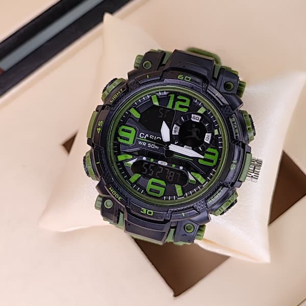 ساعت مچی کاسیو جی شاک دو زمانه مشکی سبز G-Shock (دو موتوره) — تصویر ۹