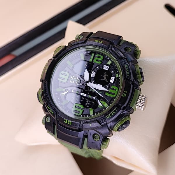 ساعت مچی کاسیو جی شاک دو زمانه مشکی سبز G-Shock (دو موتوره) — تصویر ۱۲