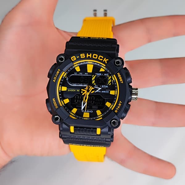 ساعت مچی کاسیو جی شاک دو زمانه زرد مشکی G-Shock (دو موتوره) — تصویر ۷