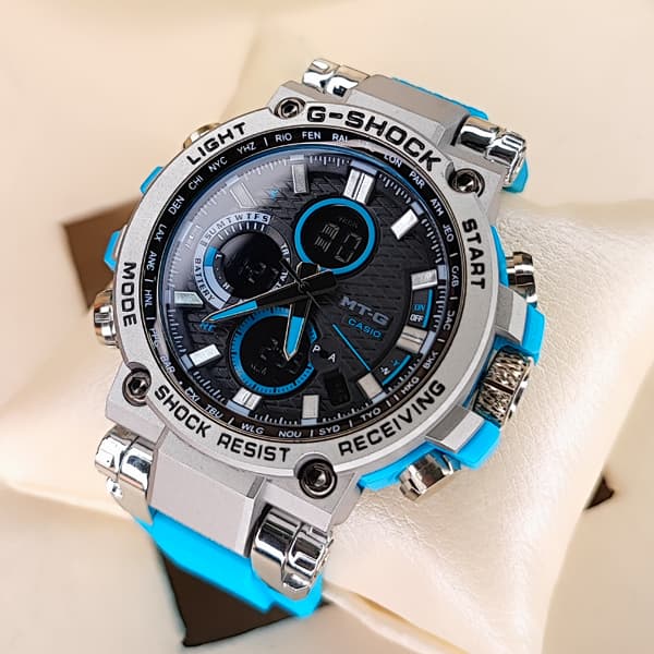 ساعت مچی جی‌شاک دو زمانه نقره ای آبی مدل 5544 G-Shock (دو موتوره)