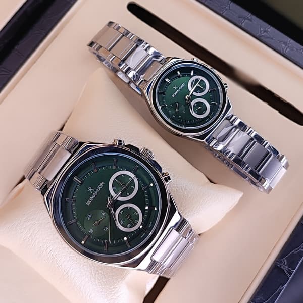 ساعت مچی ست استیل رومانسون نقره ای سبز مدل MT2025-57G (سه موتوره) — تصویر ۷