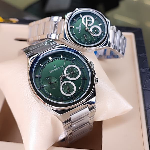ساعت مچی ست استیل رومانسون نقره ای سبز مدل MT2025-57G (سه موتوره) — تصویر ۶