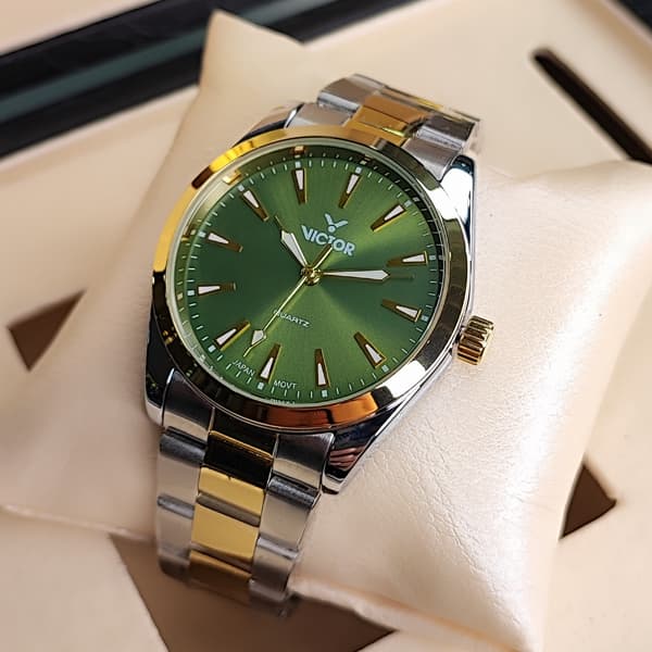 ساعت مچی مردانه ویکتور فرانسه اورجینال سبز طلایی مدل V5680-04 — تصویر ۷