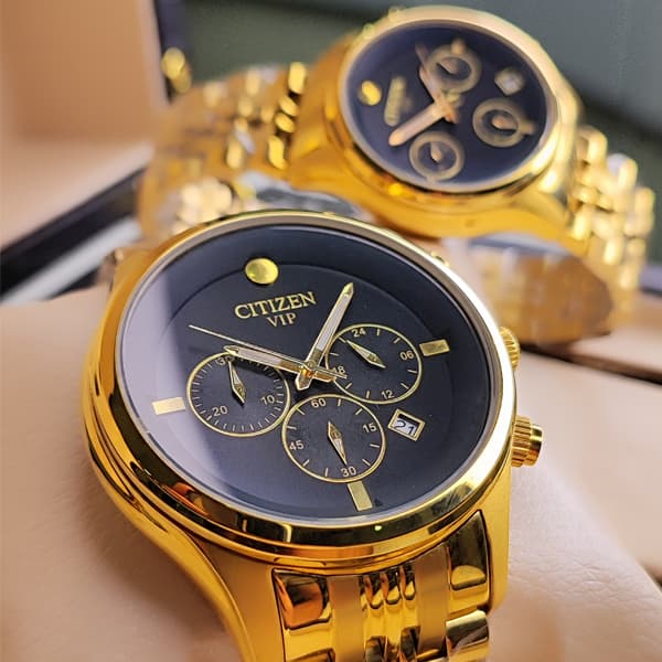 ساعت مچی ست سیتیزن VIP طلایی مشکی موتور ژاپن مدل VIP-5567L (سه موتوره) — تصویر ۵