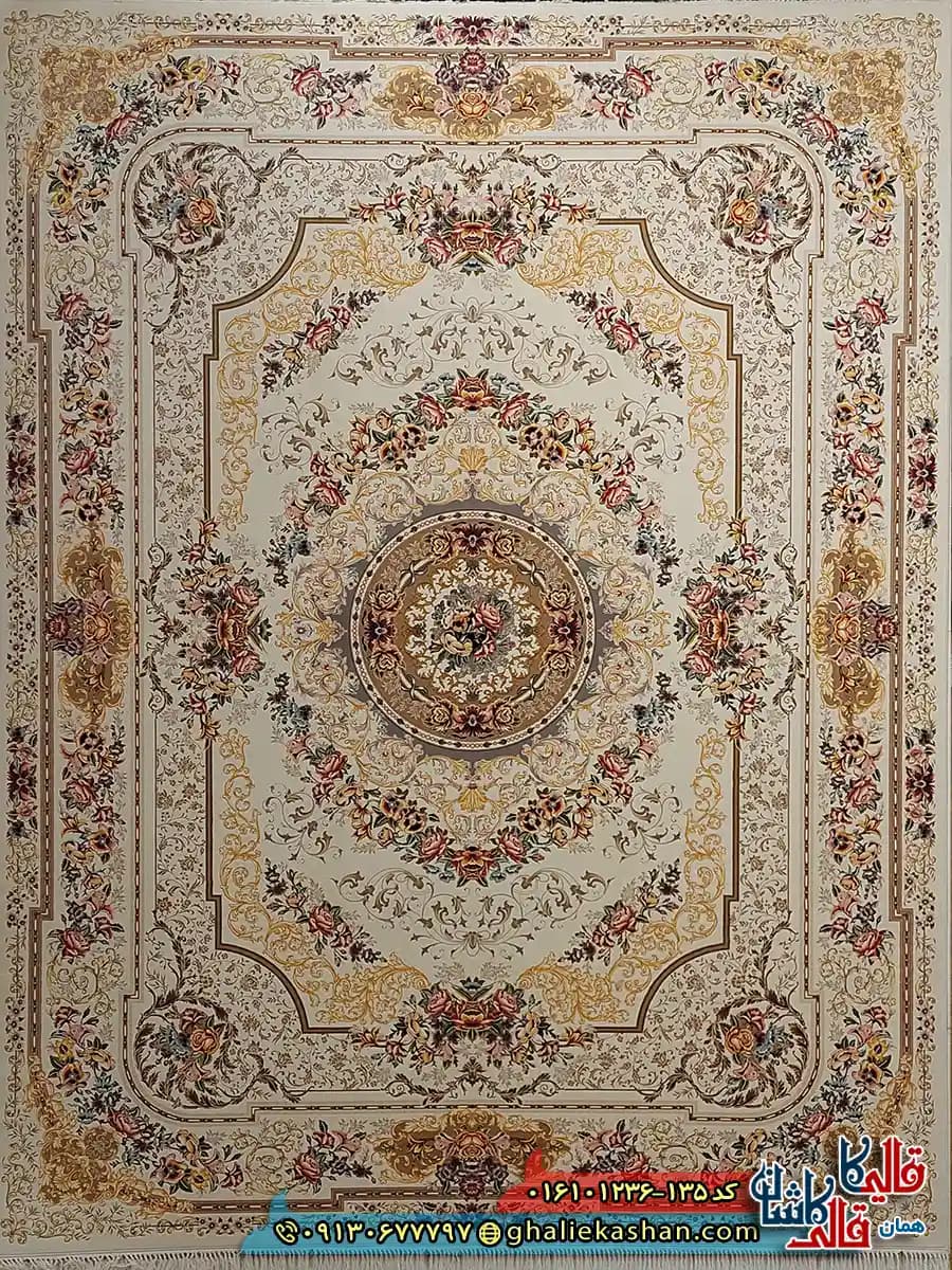 فرش 1200 شانه طرح شانار رنگ کرم کاشان — تصویر ۲