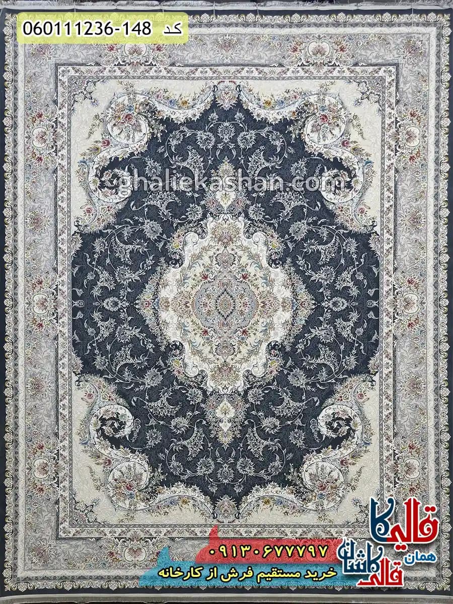 فرش 1200 شانه طرح تبریز رنگ طوسی دودی گل برجسته کاشان — تصویر ۲