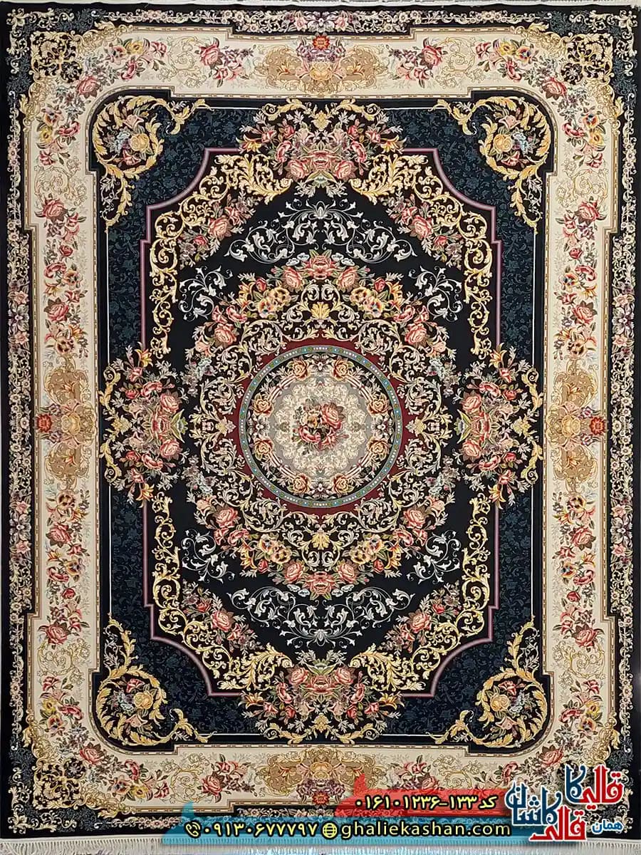 فرش 1200 شانه طرح شانار رنگ سرمه ای کاشان — تصویر ۲