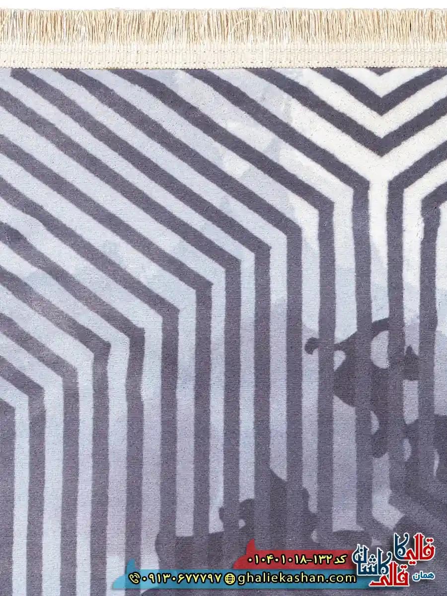 فرش فانتزی 1000 شانه طرح افشان هزار توی خطی زمینه سیاه سفید کاشان — تصویر ۴