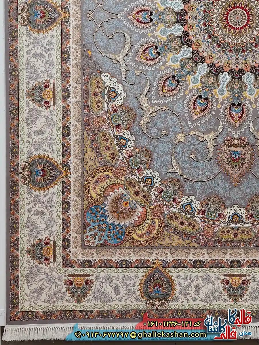 فرش 1200 شانه طرح رویا رنگ نقره ای کاشان — تصویر ۳