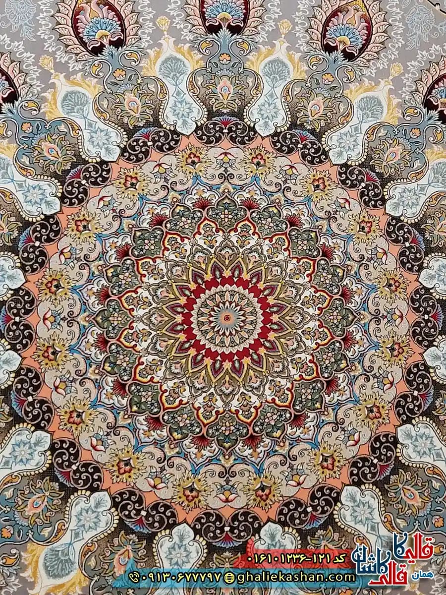 فرش 1200 شانه طرح رویا رنگ نقره ای کاشان — تصویر ۴