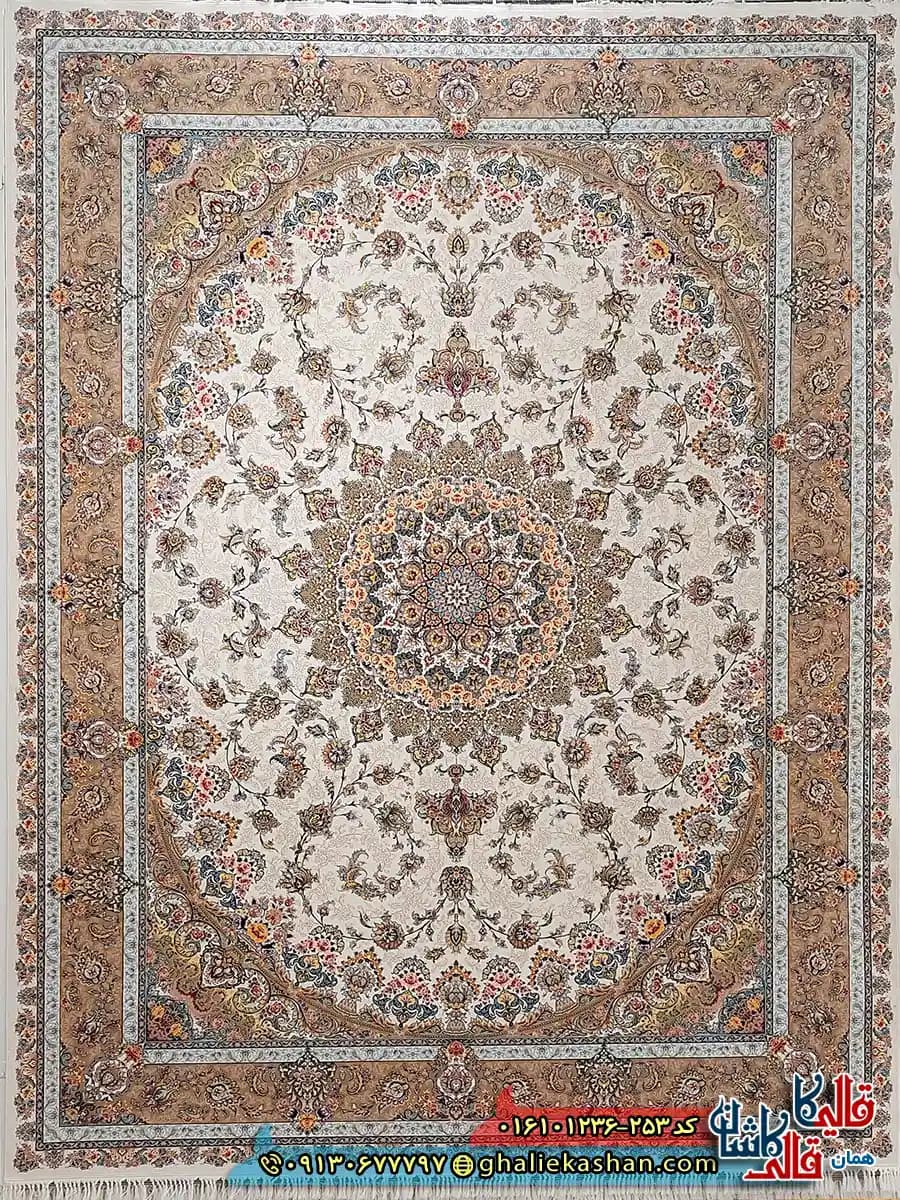 فرش 1200 شانه شهریار رنگ کرم کاشان — تصویر ۲